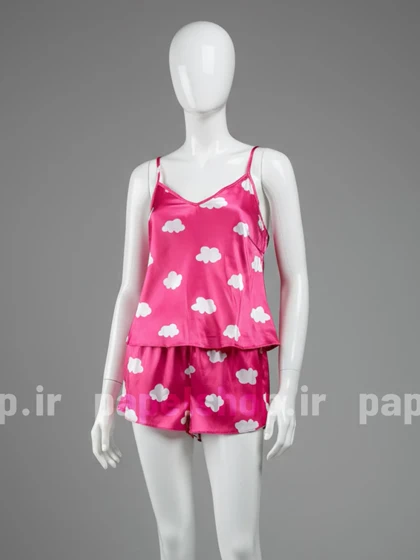 ست لباس خواب تاپ و شورتک ساتن طرح ابر