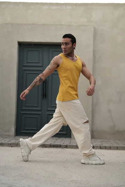 رکابی تنک تاپ ساده کوپ آیسان اسلامی زرد