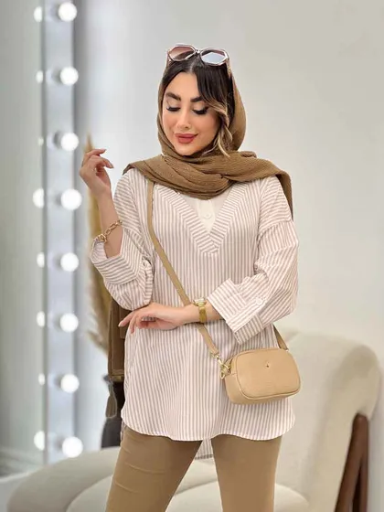 شومیز راه راه ترکیبی جلو بسته