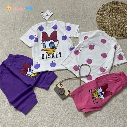 تیشرت شلوارک پنبه دخترانه اردک 3 تا 7 سال