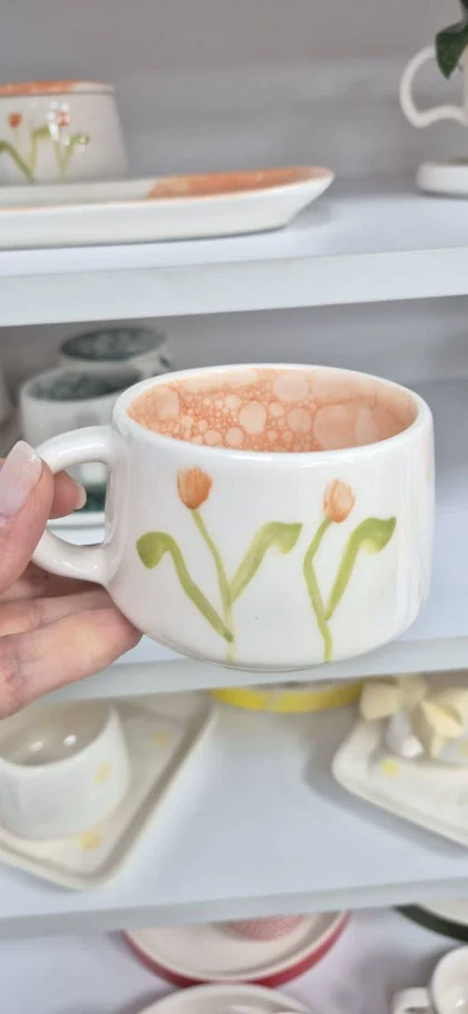 چای خوری سرامیک تک نفره آبرنگی گلی