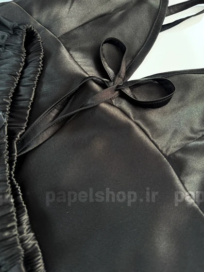 ست لباس خواب تاپ و شورتک ساتن مشکی