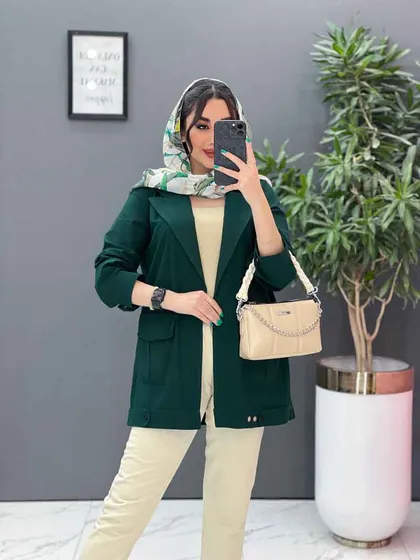 مانتو لینن آستین پاگن دو جیب