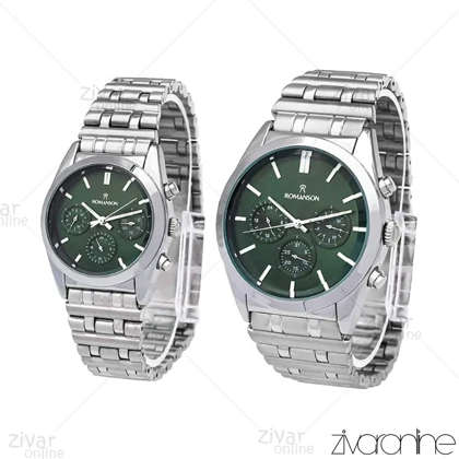ست ساعت رومانسون سه موتوره نقره ای صفحه سبز 106260