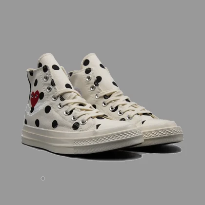 کانورس پلی خال‌خالی سفید ساق‌دار Converse Cdg Play White Polka Dot Hightop