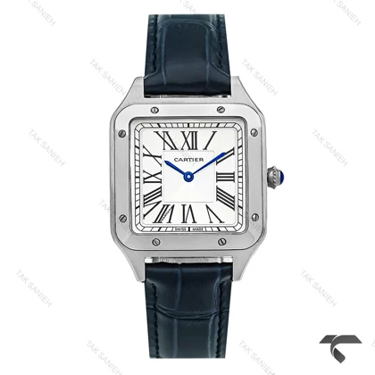 ساعت کارتیر سانتوس دومونت زنانه سیلور بند سرمه ای متوسط Cartier-10615-G