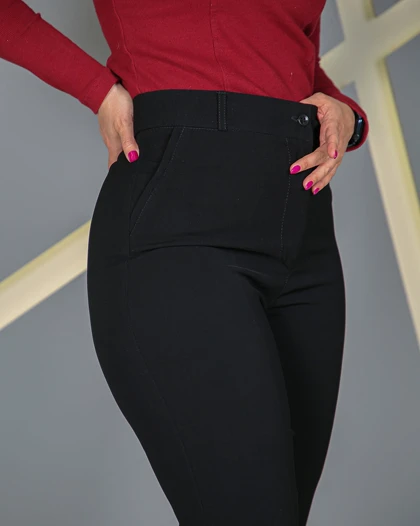 شلوار راسته کرپ مرویجت مشکی زنانه قد 100 سایز 44 تا 54 Black Crepe Marvejet Straight Pants - کد 50200