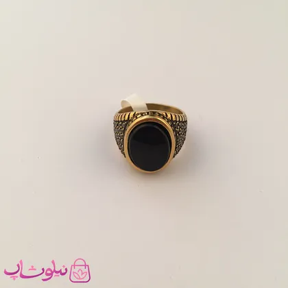 انگشتر مردانه استیل با سنگ یاقوت مشکی