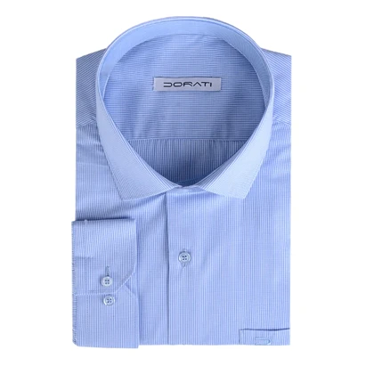 پیراهن مردانه رسمی چهارخونه‌ریز آبی روشن