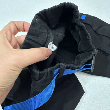 شلوار مام مشکی کتان کمربند آبی اورجینال