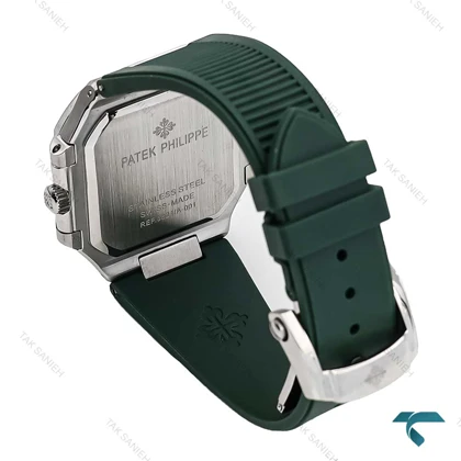 ساعت مچی مردانه پتک فیلیپ Cubitus نقره ای بند رابر سبز Patek-6927-G