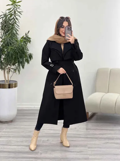 بارانی بلند یقه دوبل ژیله دار