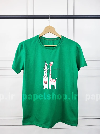 تیشرت نخ پنبه یقه گرد طرح زرافه