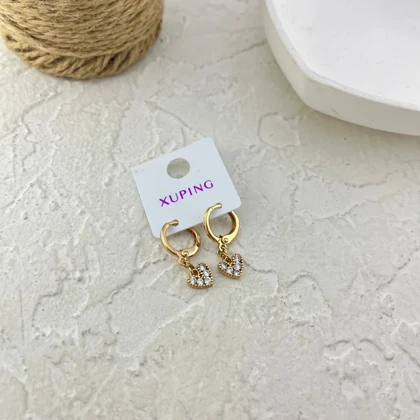 گوشواره زنانه طرح طلا آویز قلب نگین‌دار مدل مهرینا برند ژوپینگ