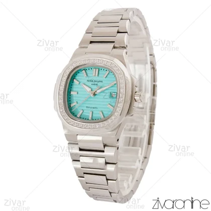 ساعت پتک فیلیپ ناتیلوس زنانه آبی تیفانی دور نگین 104388