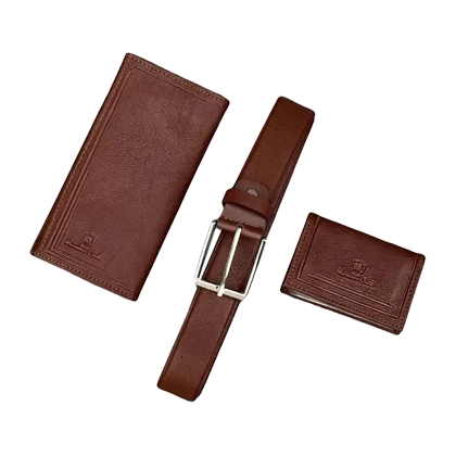 ست سه تکه کیف پول کمربند و جاکارتی مردانه چرمی