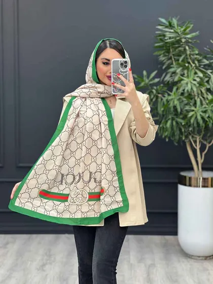 شال طرح گوچی کرم - سبز