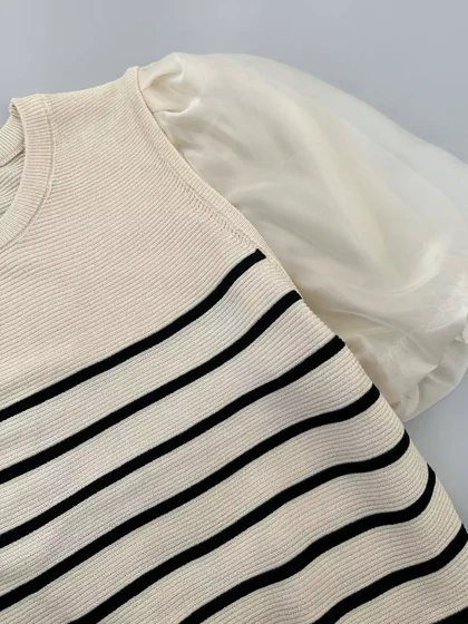 بلوز بافت راه راه استین پف کد 5361