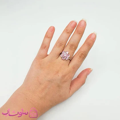 انگشتر زنانه طرح تک گل صورتی فری سایز کد 98