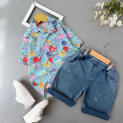 بلوزشلوارک هاوایی عروسکی با شلوارک جین