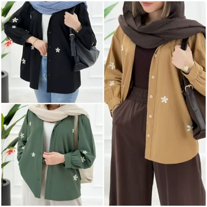تونیک مانتویی گلدوزی شده گل بابونه