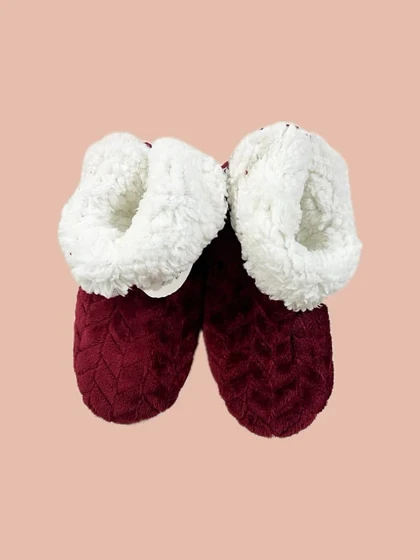 پاپوش ساق‌دار زنانه خزدار رنگی ساده