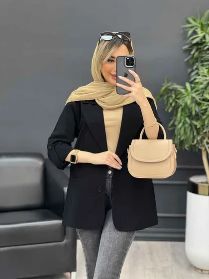 مانتو لینن دو دکمه جیب نما