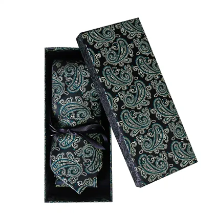 ست کراوات و پوشت لاکچری طرح بته جقه سبز