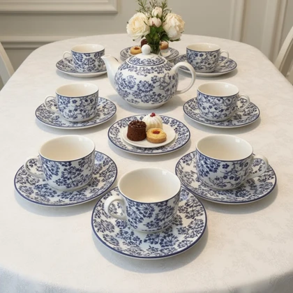 سرویس چای و قهوه خوری 6 تایی گل آبی دنی هوم