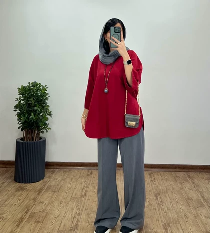 تونیک مانتویی لینن شاپرک(ایراد دار)