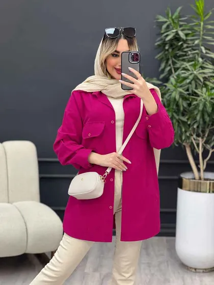 مانتو لینن رنگی دو جیب پاکتی