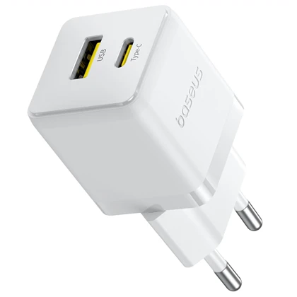 شارژر دیواری 20 وات فست شارژ Type-C و USB بیسوس با کابل دو سر تایپ سی CCZC20UE