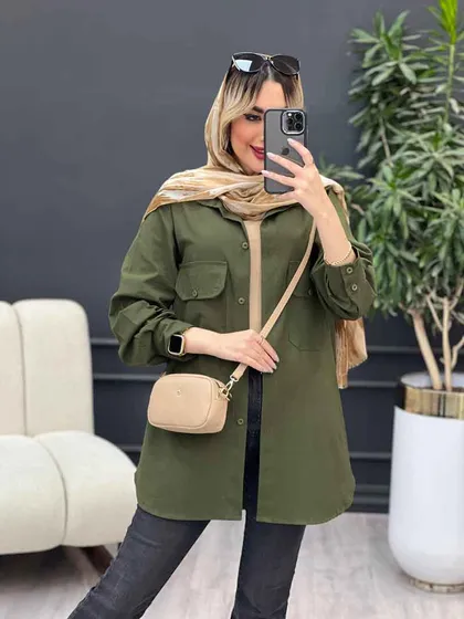 مانتو لینن رنگی دو جیب پاکتی