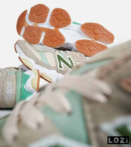 کفش کتانی مردانه و زنانه کرم گلبهی سبز NEW BALANCE 9060 مدل 7285