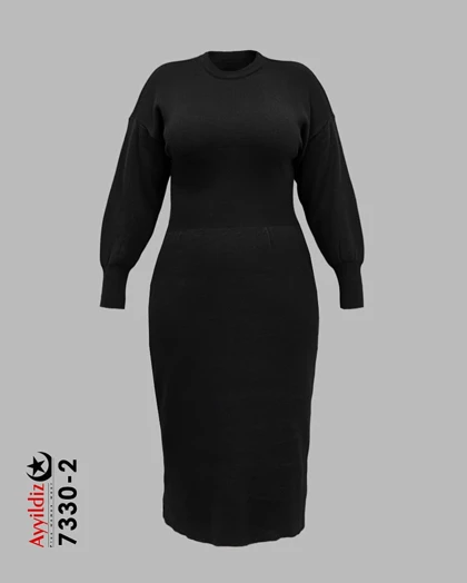پیراهن بافت زنانه سایز بزرگ کمر گنی مدل کد 7330