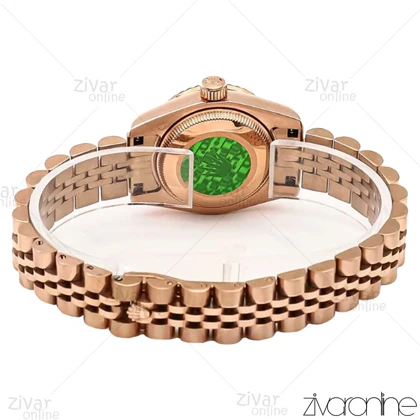 ساعت رولکس دیت جاست زنانه رزگلد سفید ایندکس نگین‌دار اسمال 106736