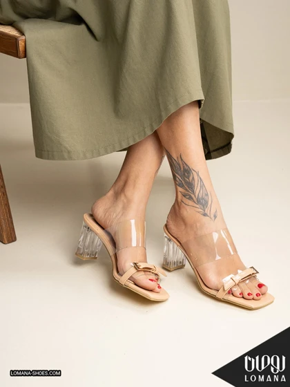 صندل پاشنه دوبند طلقی سگک دار لومانا - کد 2720