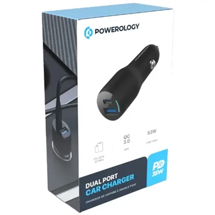 شارژر فندکی فست شارژ ماشین USB و تایپ‌سی 53 وات پاورولوژی PCCSR012