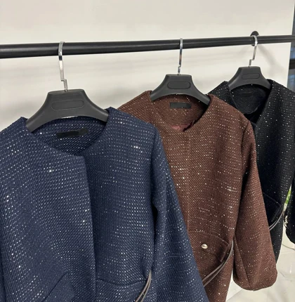 کت زنانه پولک دوزی کمر چرم قد 70