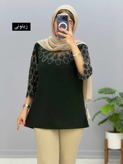 بلوز یقه گرد کرپ طاووس کد 205624
