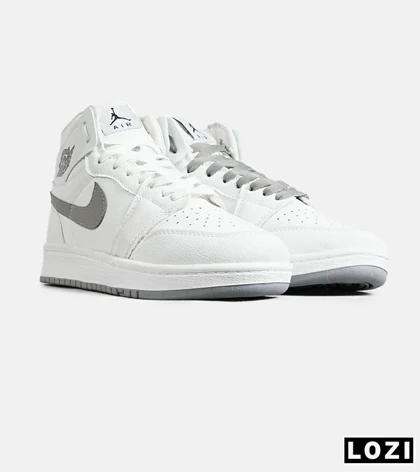 کفش کتانی ساق‌دار مردانه و زنانه سفید طوسی NIKE jordan 1 مدل 7691