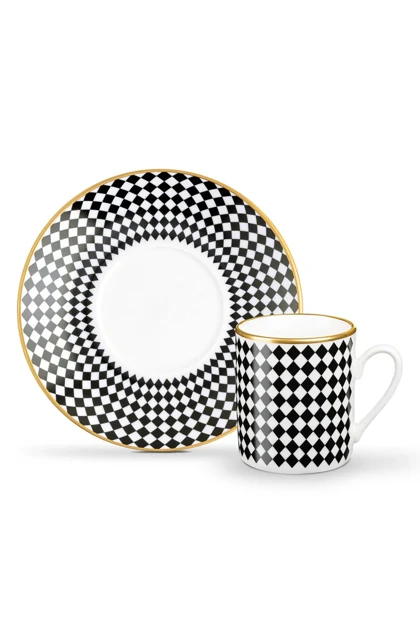 ست فنجان قهوه 6 نفره Madame Coco مدل Evorde Bella Bone China - مشکی/سفید