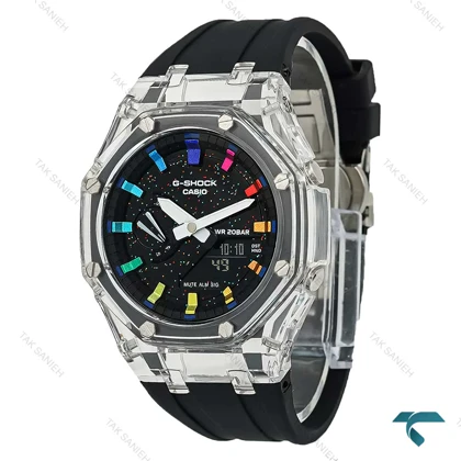 ساعت جیشاک مردانه شیشه ای مشکی صفحه رنگی GShock-7592-G