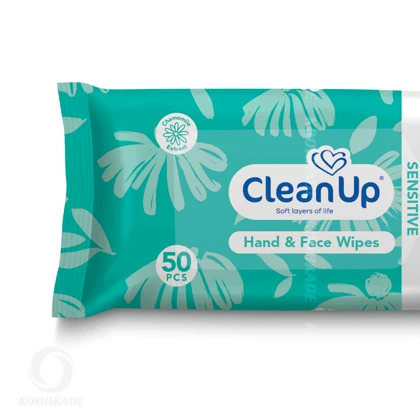 دستمال مرطوب دست و صورت CLEAN UP پوست حساس 50 عددی