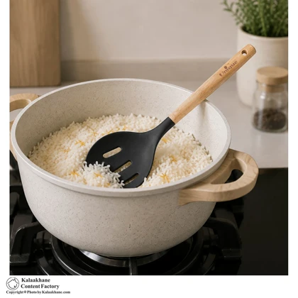 کفگیر برنج سیلیکونی یونیک دسته چوب مدل 1143