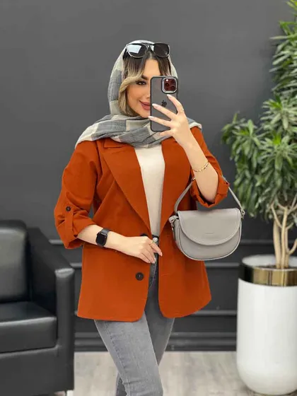 مانتو لینن دو دکمه جیب نما