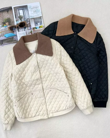 کاپشن چرم یقه بافت کد 5370