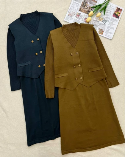 ست سارافون و جلیقه بافت کد 5217