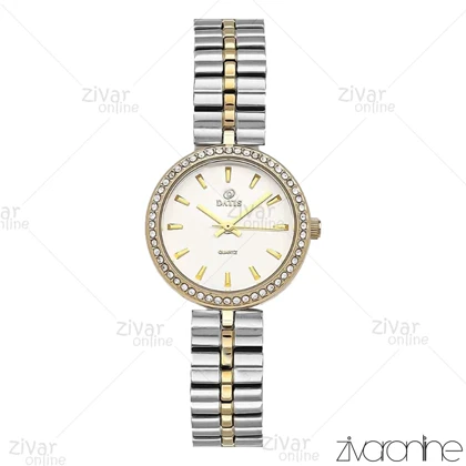 ساعت داتیس زنانه طلایی نقره ای صفحه سفید دور نگین 106912