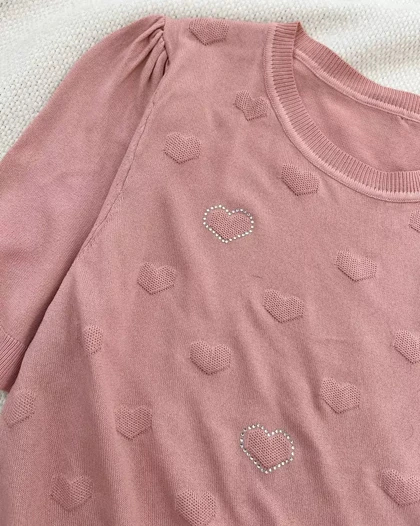 بلوز بافت قلب نگین‌دار کد 5458